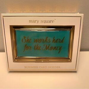 NEW Mary Square Business Card Holder "She Works Hard for the Money" Teal Gold